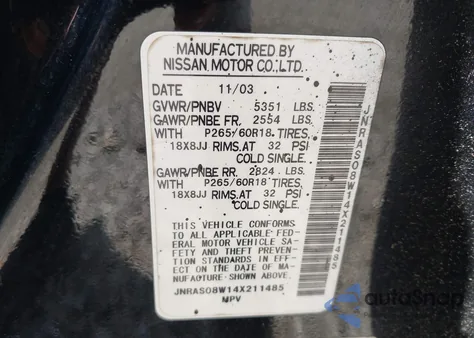 2004 Infiniti Fx35 z USA, uszkodzony, nr VIN JNRAS08W14X211485